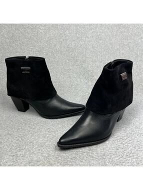 BOTTER Womens Ankle Boots Pointed Toe Suede Leather 7 Black Chunky Heel Black